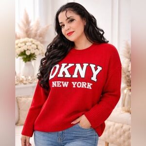 NWT DKNY Jeans New York Logo Sweater Size S Red Crewneck